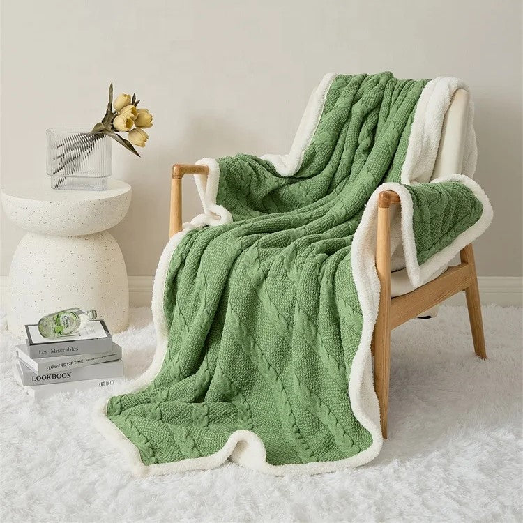 Cable Knit Sherpa Blanket - Cotton Throw