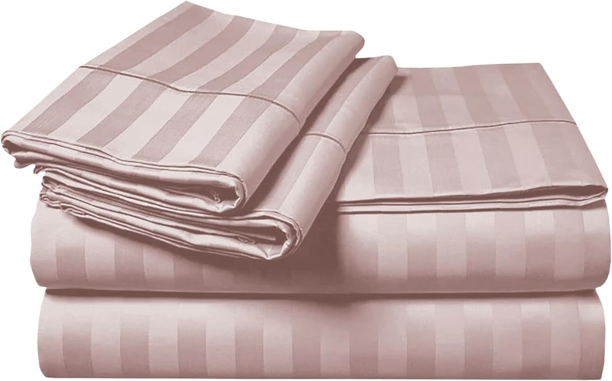 MOONLIGHT Double Duvet Set Reversible Stripes Satin Double Bedding Set with 2 Pillowcases Soft Hypoallergenic Duvet Cover