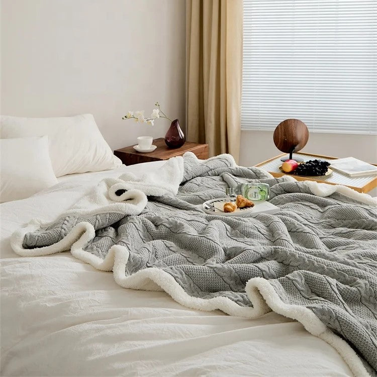 Cable Knit Sherpa Blanket - Cotton Throw