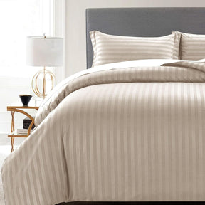 MOONLIGHT Double Duvet Set Reversible Stripes Satin Double Bedding Set with 2 Pillowcases Soft Hypoallergenic Duvet Cover