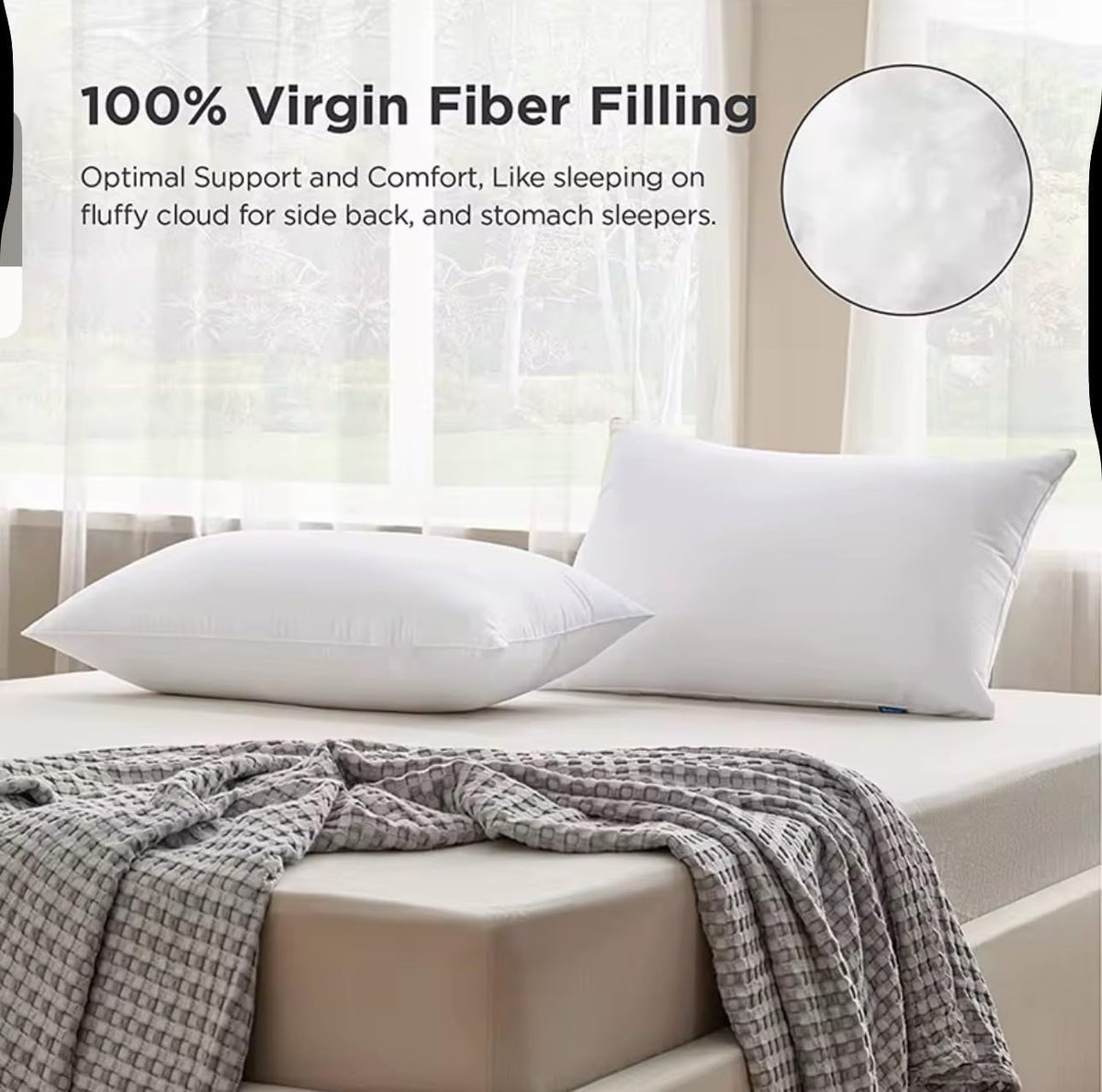 NIGHTSLEEP Pack of 2 Pillows, Luxury PLAIN Bounce Back Hollow Fibre Filling Pillow