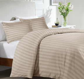 MOONLIGHT Double Duvet Set Reversible Stripes Satin Double Bedding Set with 2 Pillowcases Soft Hypoallergenic Duvet Cover