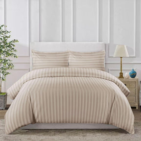 MOONLIGHT Double Duvet Set Reversible Stripes Satin Double Bedding Set with 2 Pillowcases Soft Hypoallergenic Duvet Cover