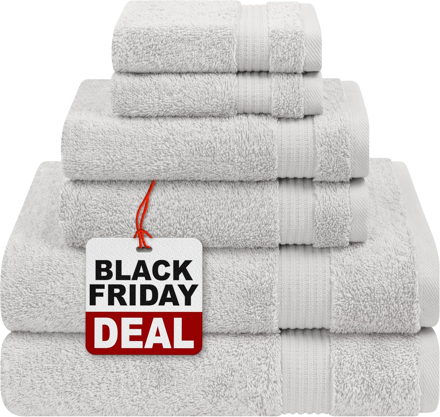 Cotton Paradise 6 Piece Towel Set 100% Cotton Soft Absorbent Turkish Towels for Bathroom 2 Bath Towels 2 Hand Towels 2 Washcloth Silver Gray Towel Set