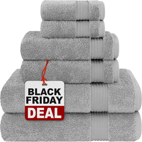 Cotton Paradise 6 Piece Towel Set 100% Cotton Soft Absorbent Turkish Towels for Bathroom 2 Bath Towels 2 Hand Towels 2 Washcloth Silver Gray Towel Set