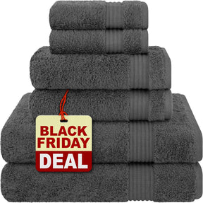 Cotton Paradise 6 Piece Towel Set 100% Cotton Soft Absorbent Turkish Towels for Bathroom 2 Bath Towels 2 Hand Towels 2 Washcloth Silver Gray Towel Set
