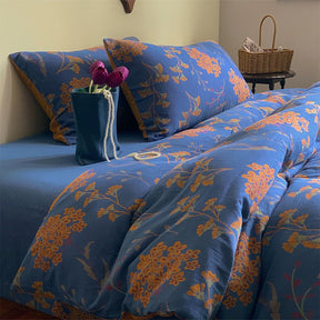 Royal Blue Jacquard Cotton Gauze Bedding Set(4 PCS)