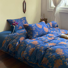 Royal Blue Jacquard Cotton Gauze Bedding Set(4 PCS)