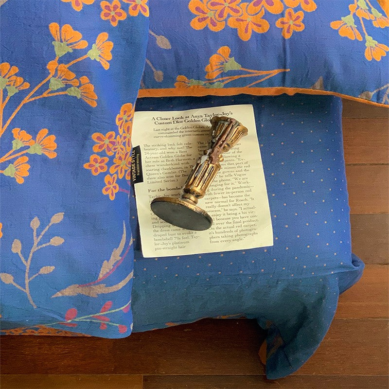 Royal Blue Jacquard Cotton Gauze Bedding Set(4 PCS)