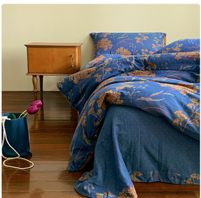 Royal Blue Jacquard Cotton Gauze Bedding Set(4 PCS)