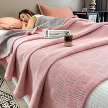 Breathable Cotton Muslin Blanket - Square Stripe Pattern