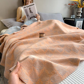 Breathable Cotton Muslin Blanket - Square Stripe Pattern