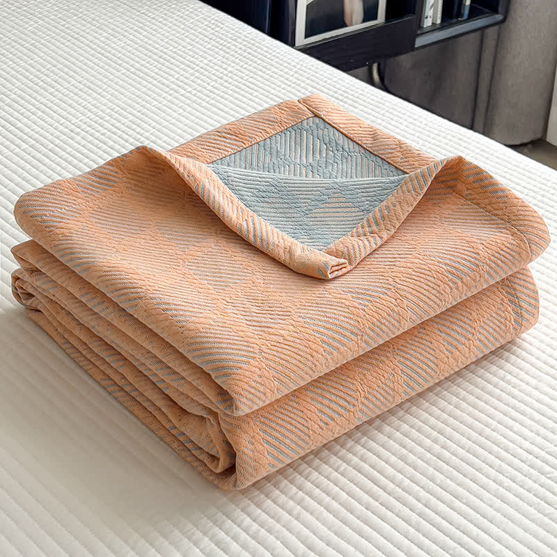 Breathable Cotton Muslin Blanket - Square Stripe Pattern