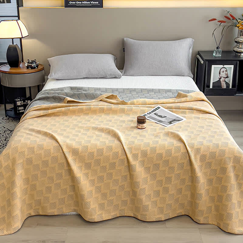 Breathable Cotton Muslin Blanket - Square Stripe Pattern