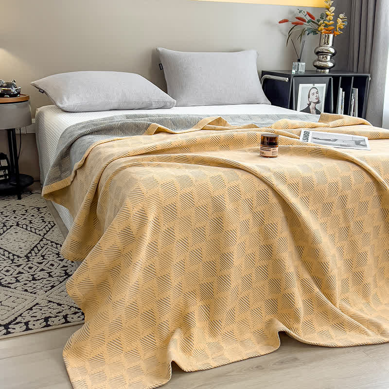 Breathable Cotton Muslin Blanket - Square Stripe Pattern