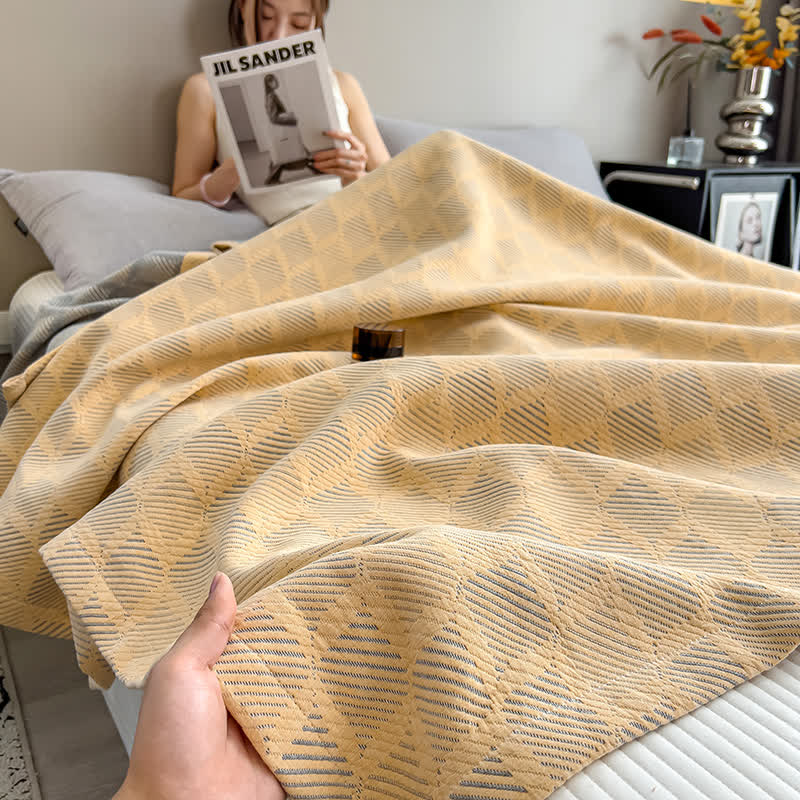 Breathable Cotton Muslin Blanket - Square Stripe Pattern