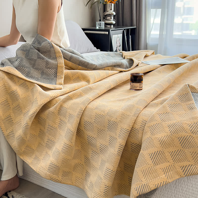 Breathable Cotton Muslin Blanket - Square Stripe Pattern