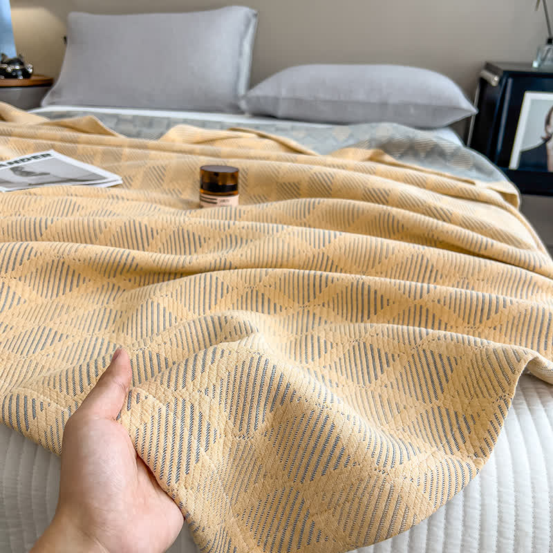 Breathable Cotton Muslin Blanket - Square Stripe Pattern