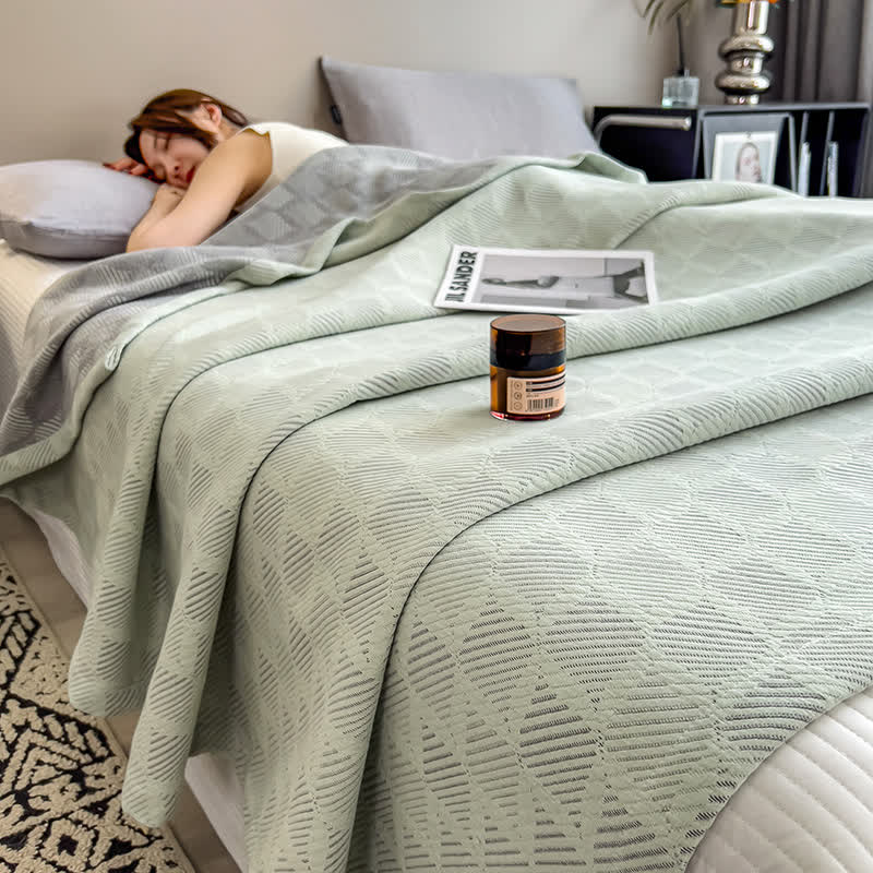 Breathable Cotton Muslin Blanket - Square Stripe Pattern
