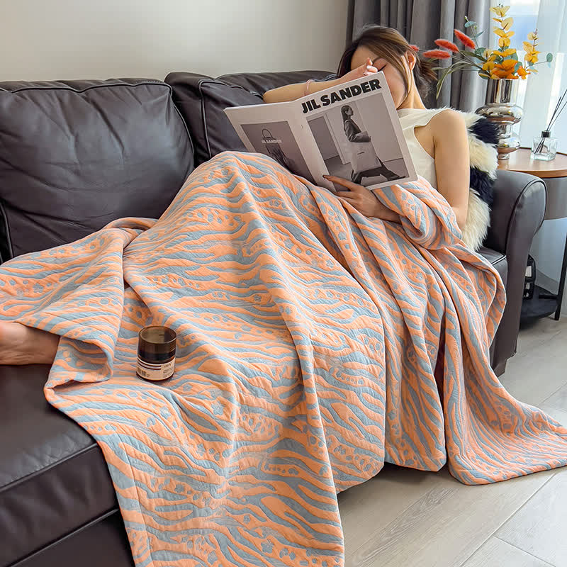 Zebra Pattern Cotton Blanket - Lightweight Muslin Quilt