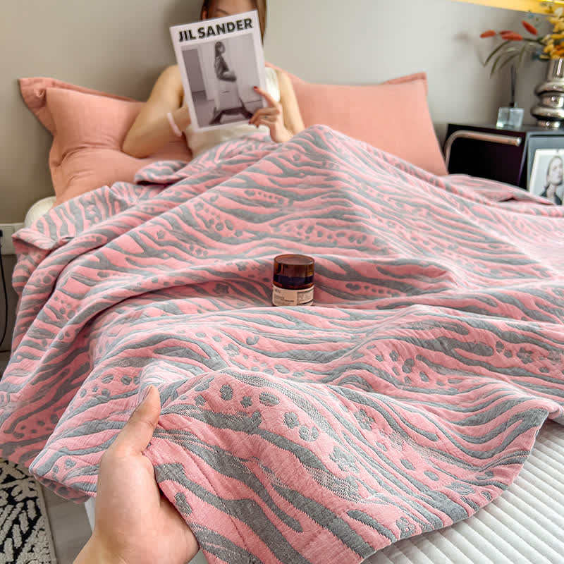 Zebra Pattern Cotton Blanket - Lightweight Muslin Quilt