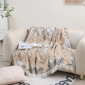 Cotton Throw Blanket - Beige Tassel Design