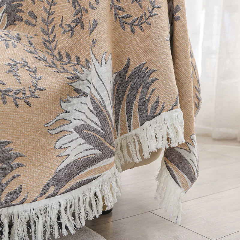 Cotton Throw Blanket - Beige Tassel Design