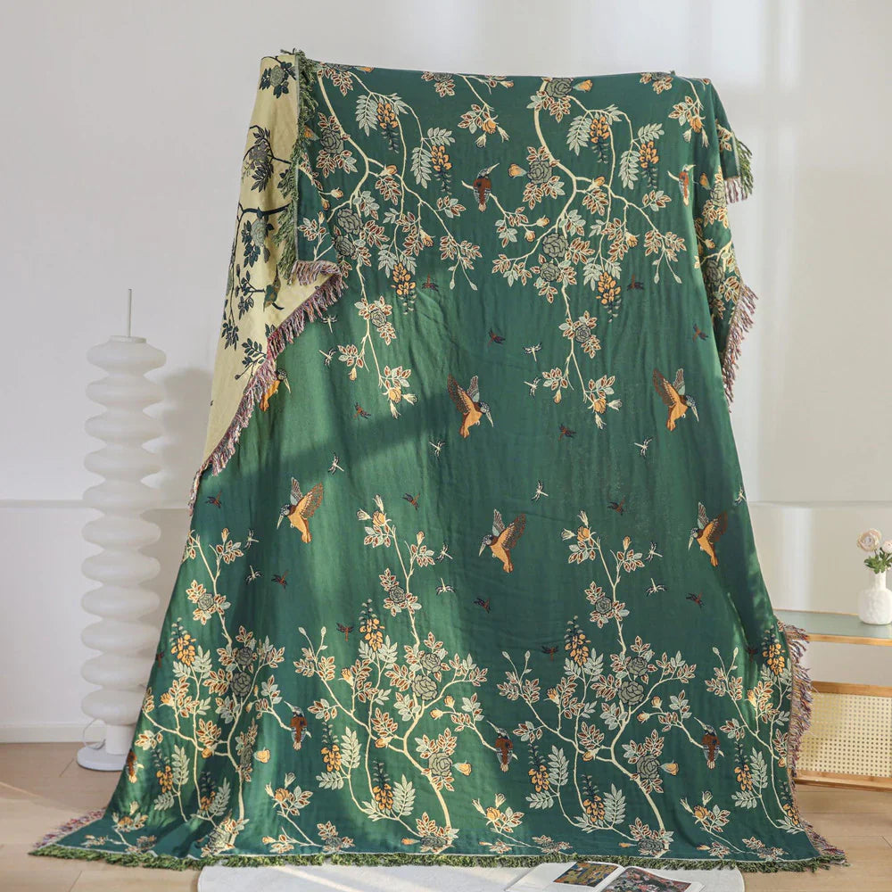 Cotton Throw Blanket - Hummingbird Design