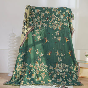 Cotton Throw Blanket - Hummingbird Design