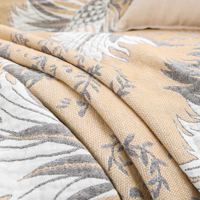 Cotton Throw Blanket - Beige Tassel Design