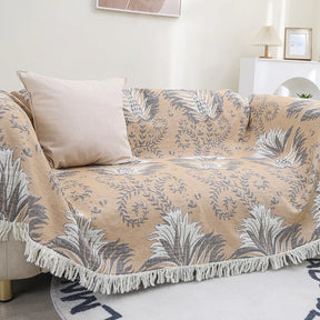 Cotton Throw Blanket - Beige Tassel Design