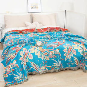 Tropical Floral Cotton Blanket Reversible Throw
