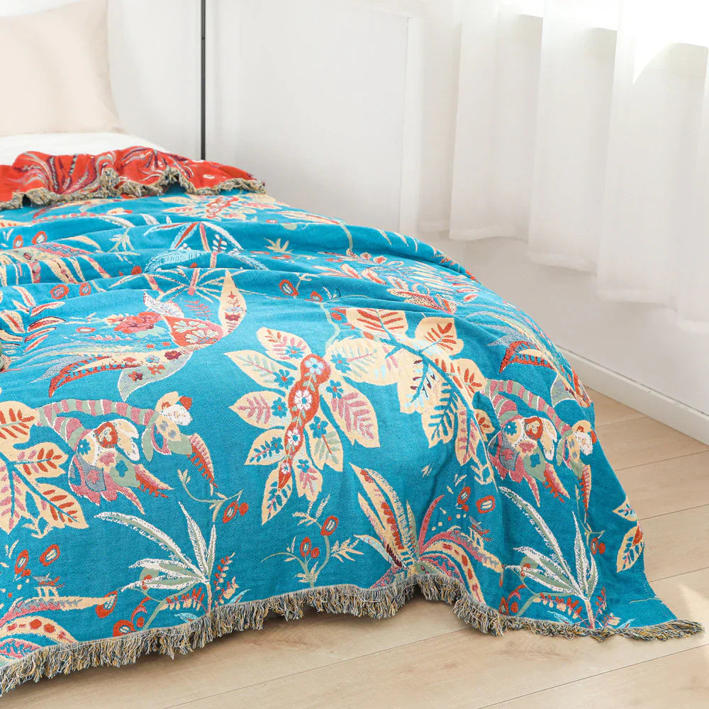 Tropical Floral Cotton Blanket Reversible Throw