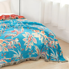 Tropical Floral Cotton Blanket Reversible Throw
