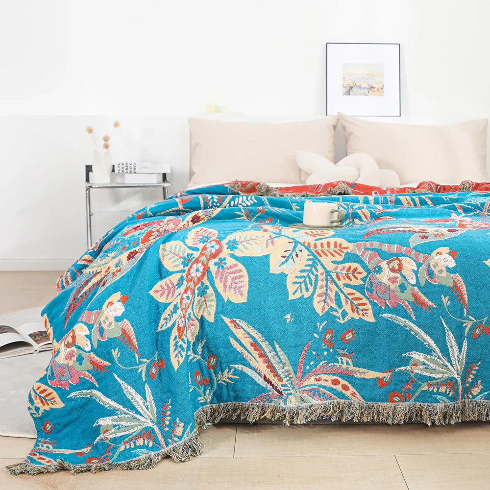 Tropical Floral Cotton Blanket Reversible Throw