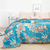 Tropical Floral Cotton Blanket Reversible Throw